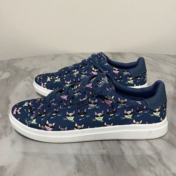 NWT BOBS from Skechers Windy Kitty Cat Print Sneakers Navy Blue Memory Foam 7.5 - Picture 13 of 14
